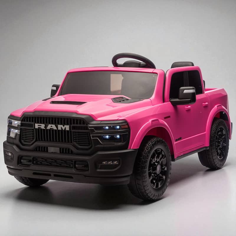 24V Licensed Dodge RAM 2500 Kids Ride On Truck with Remote, 2-Seater, Bluetooth Music, USB/MP3, Dual Motor & Suspension - Pink