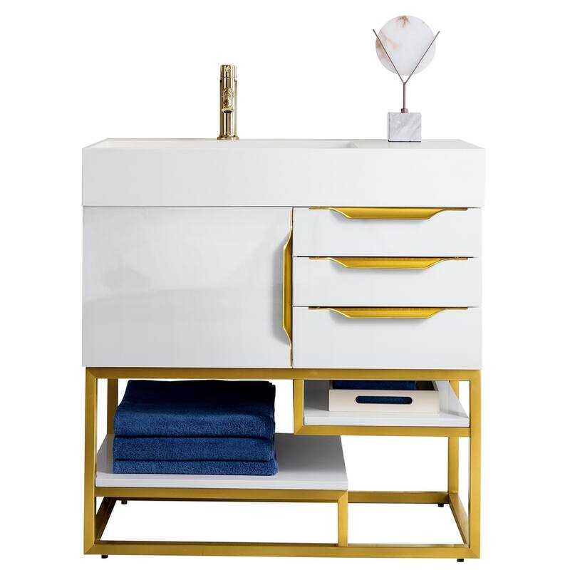 James Martin Vanities Columbia 36" Single Vanity, Glossy White with Radiant Gold Hardware