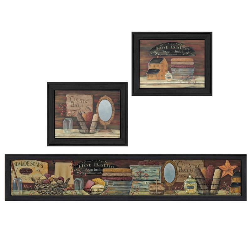 TrendyDecor4U Contemporary "Country Bath I Collection" 3-Piece Vignette by Pam Britton - Charcoal