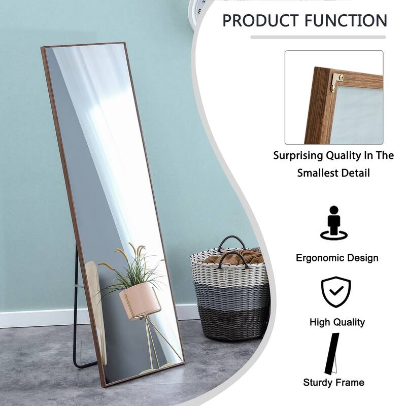 Roomfitters Full Body Mirror with Brown Solid Wood Frame, Floor Standing Decorative Mirror for Dressing Room