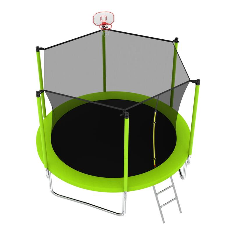 Outdoor Kids Trampoline with Basketball Hoop and Ladder, with Safety Enclosure for Backyard Fun
