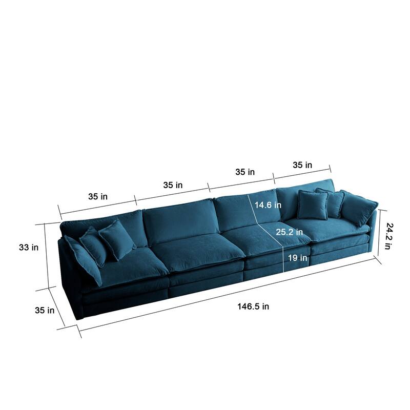 Modular Large U-Shape Sectional Sofa, Double Extra Ottomans, Comfort Chenille Upholstered Couch with Reversible Chaise