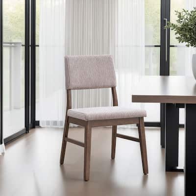 Koen Dining Side Chair Set of 2, Beige Corduroy Cushion, Walnut Brown