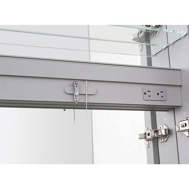 AQUADOM Royale Medicine Cabinet Defogger, 3X LED Lighted Vertically Adjustable Magnifying Mirror, Electrical Outlets.