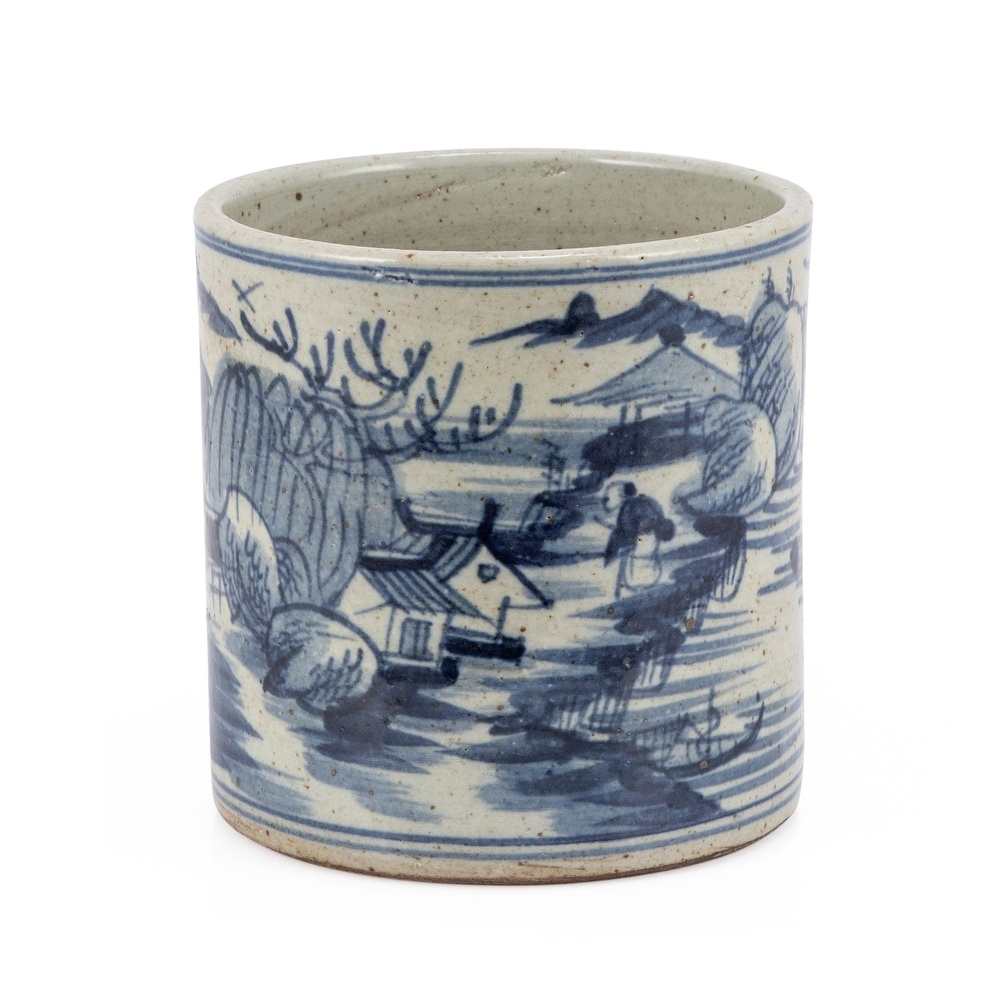 Dynasty Blue & White Orchid Pot with Landscape
