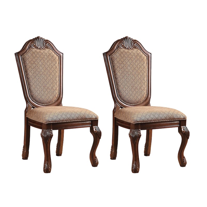 Beige and Cherry Solid Back Side Chairs (Set of 2)