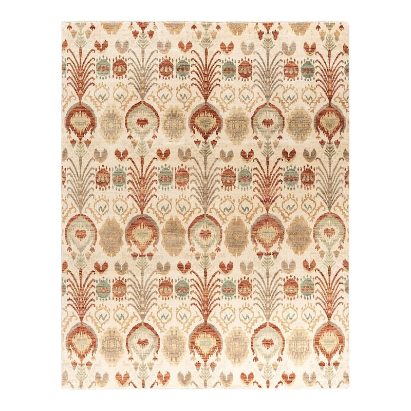 Ikat One-of-a-Kind Hand-Knotted Area Rug - Beige, 7' 10" x 10' 1" - 7' 10" x 10' 1"