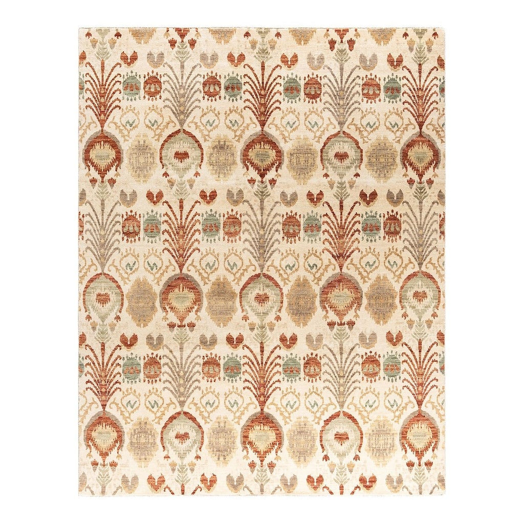 Ikat One-of-a-Kind Hand-Knotted Area Rug - Beige, 7' 10" x 10' 1" - 7' 10" x 10' 1"