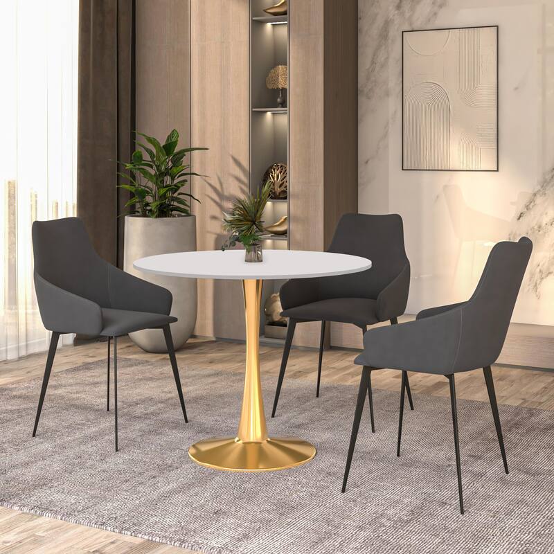 LeisureMod Bristol 31" Round Dining Table for 4 with MDF Wood Tabletop in Gold Steel Base for Kitchen & Dining Room