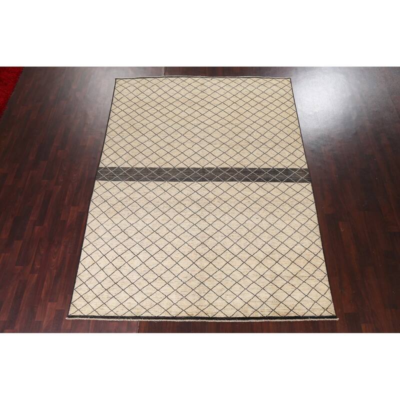 Trellis Moroccan Oriental Wool Area Rug Hand-knotted Home Decor Carpet - 7'11" x 10'5"