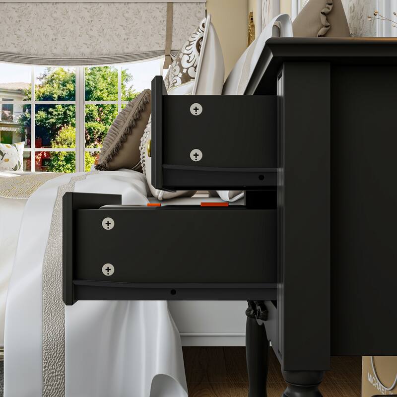 Nightstand Side Tables Drawers and Open Storage Shelf White Lacquer