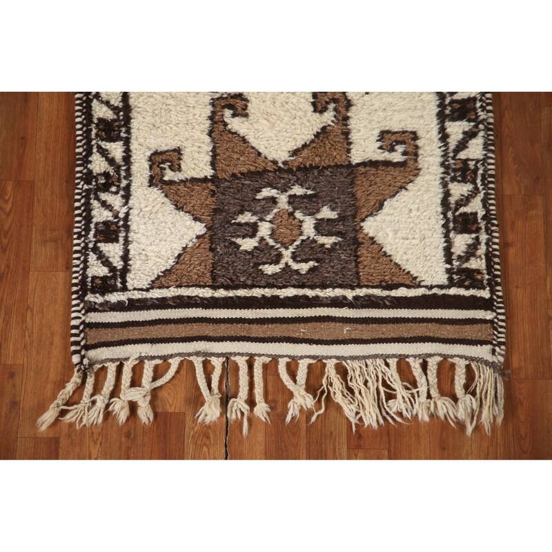 Vegetable Dye Plush Kurdish Turkish Runner Rug Handmade Wool Carpet - 3'1"x 11'3"