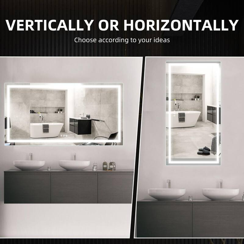 LED Bathroom Mirrorwith Front and Backlight, Stepless Dimmable Wall Mirrors with Anti-Fog