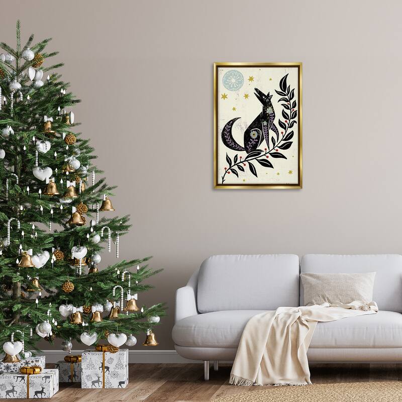Stupell Howling Winter Wolf Framed Floater Canvas Wall Art Design By Hannah Moren