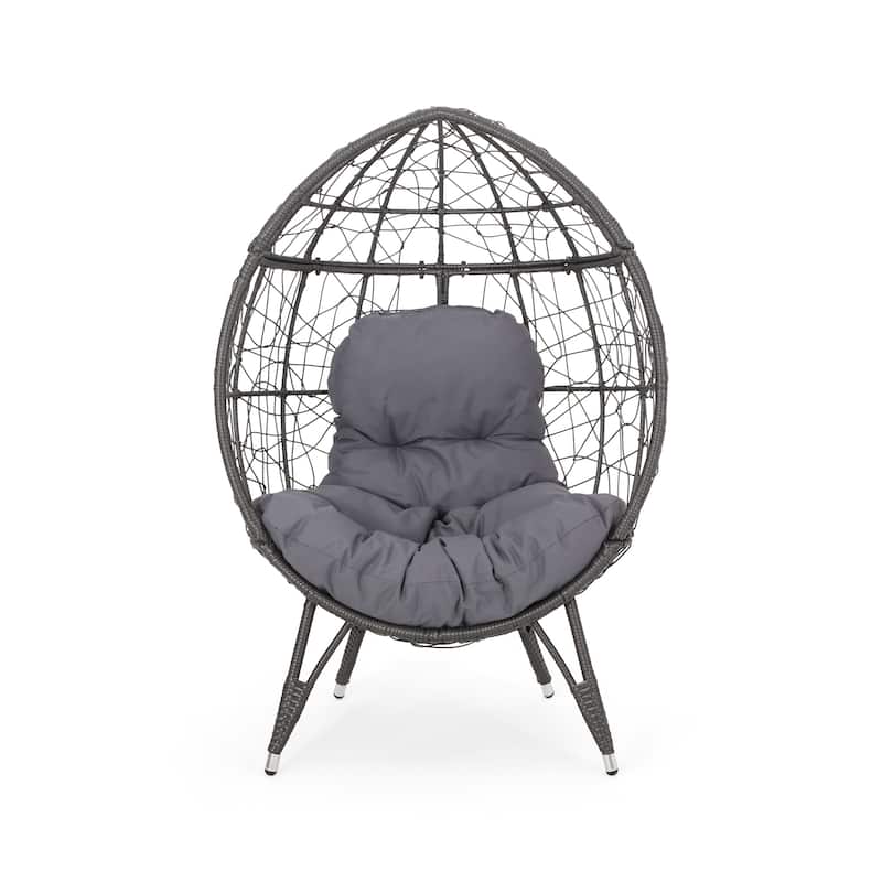 Gianni Teardrop Chair Gray PE Rattan Iron Frame Waterproof Fabric Cushion Outdoor Patio