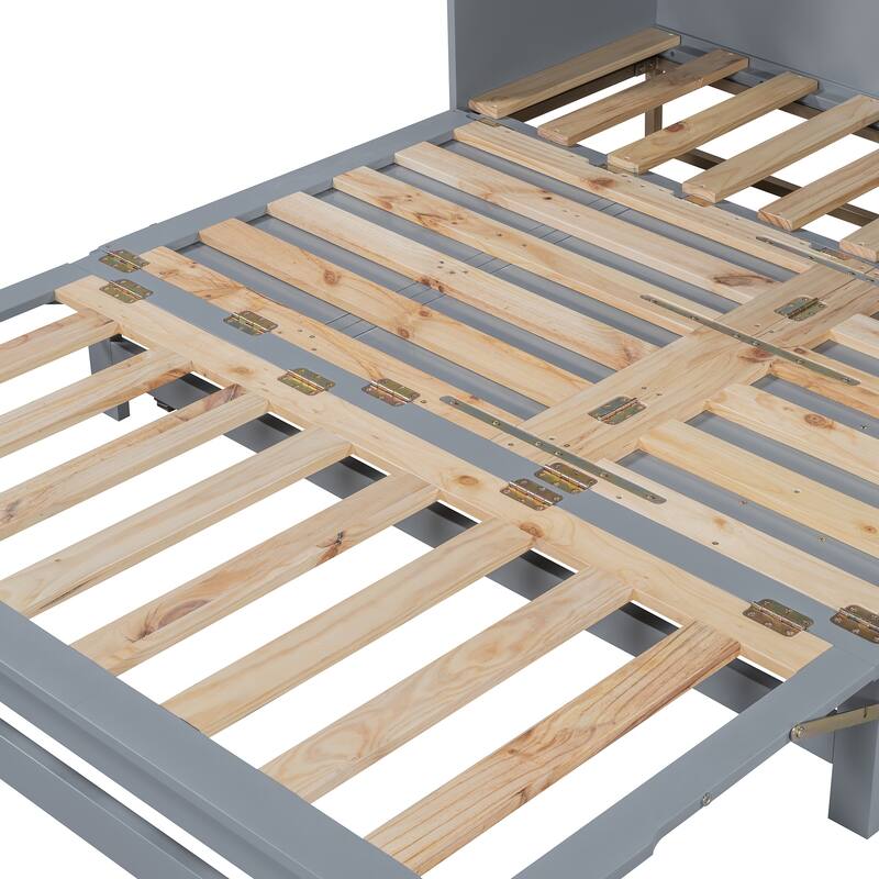 Queen Wood Murphy Bed, Modern Murphy Bed Chest with Metal Leg, Home Folded Bed Frame with Wood Slat Support for Small Room