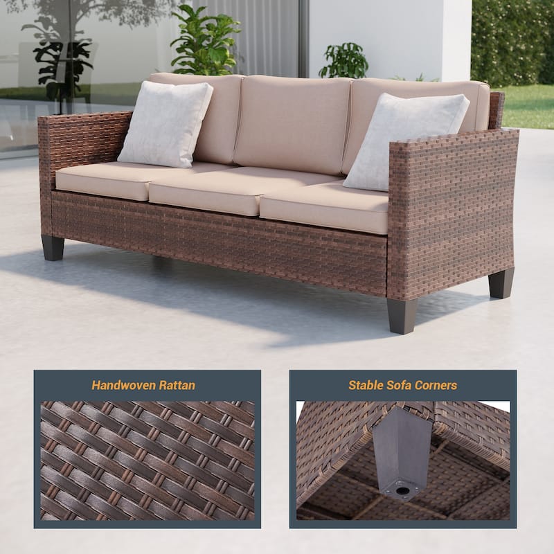 LIVOOSUN 5Pcs Patio Brown Rattan Outdoor Furniture Swivel Rocking Sofa Set