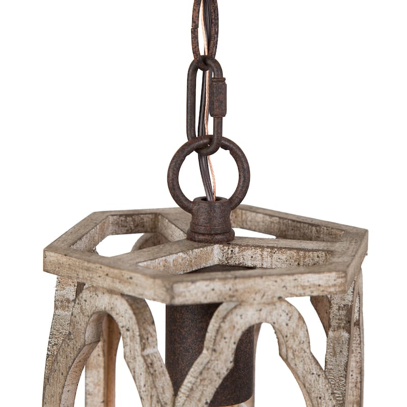 Clovy Farmhouse 1-Light Wood Lantern Pendant Lights for Kitchen Island - D6"x H 69"