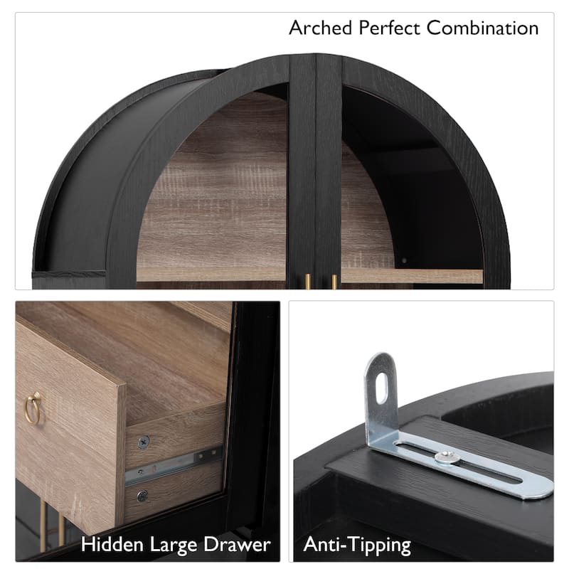 71" Tall Arched Kitchen Pantry Cabinet with Adjustable Shelves and Hidden Drawer for Stylish Storage Solutions