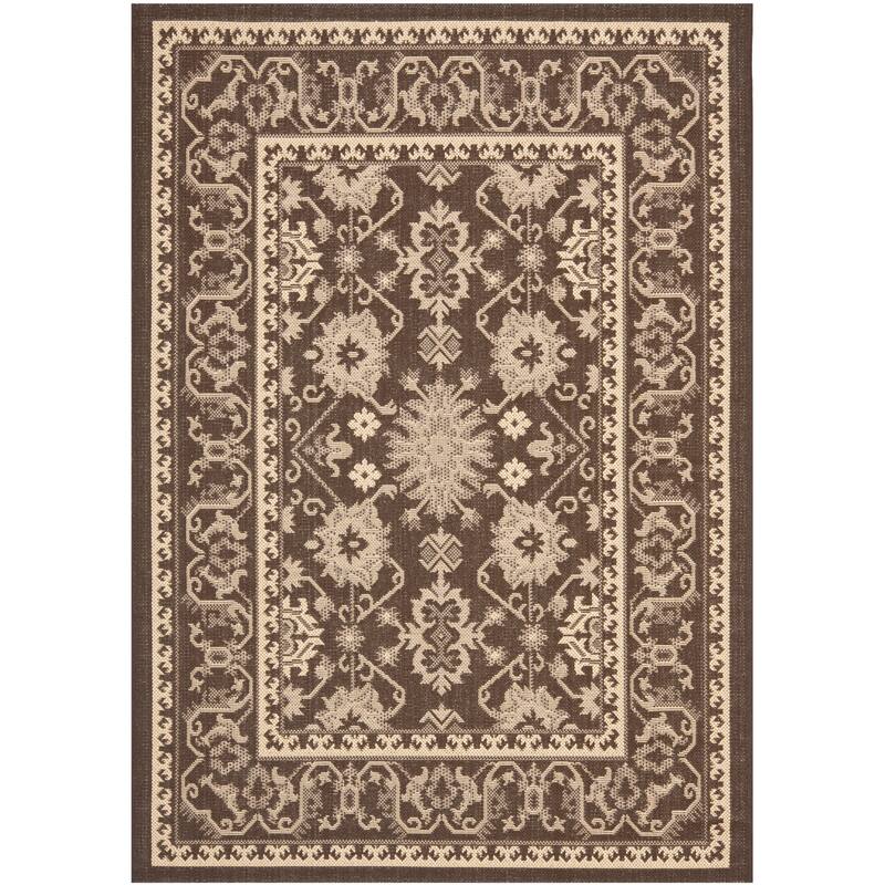 SAFAVIEH Courtyard Erlwine Indoor/ Outdoor Waterproof Patio Backyard Rug - 2'7" x 5' - Chocolate/Cream