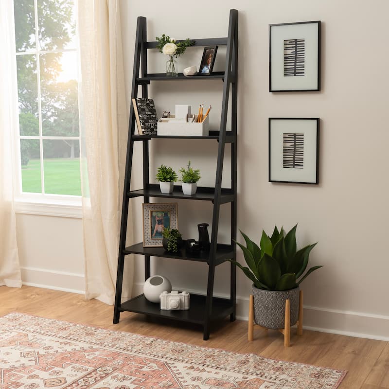 Meade Mid-century Modern Ladder Bookcase - Black