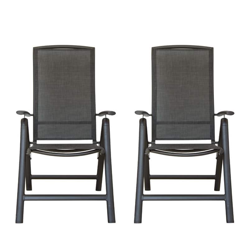 Domi Outdoor Living Aluminum Folding Dining Armchairs (Set of 2) - Adjustable & Weather-Resistant - Black Frame-Breathable Textilene