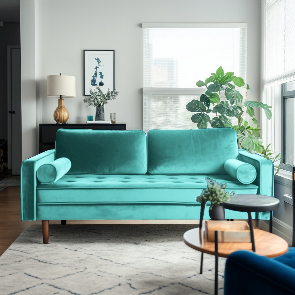 Lando 70" Pink Velvet Mid-Century Sofa