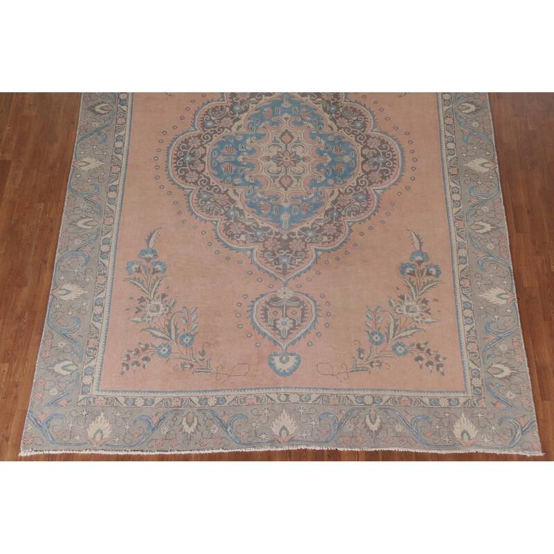 Hand Knotted Oriental 100% Wool Carpet Traditional Medallion Coral Tabriz Area Rug - 11' 11'' X 8' 8''
