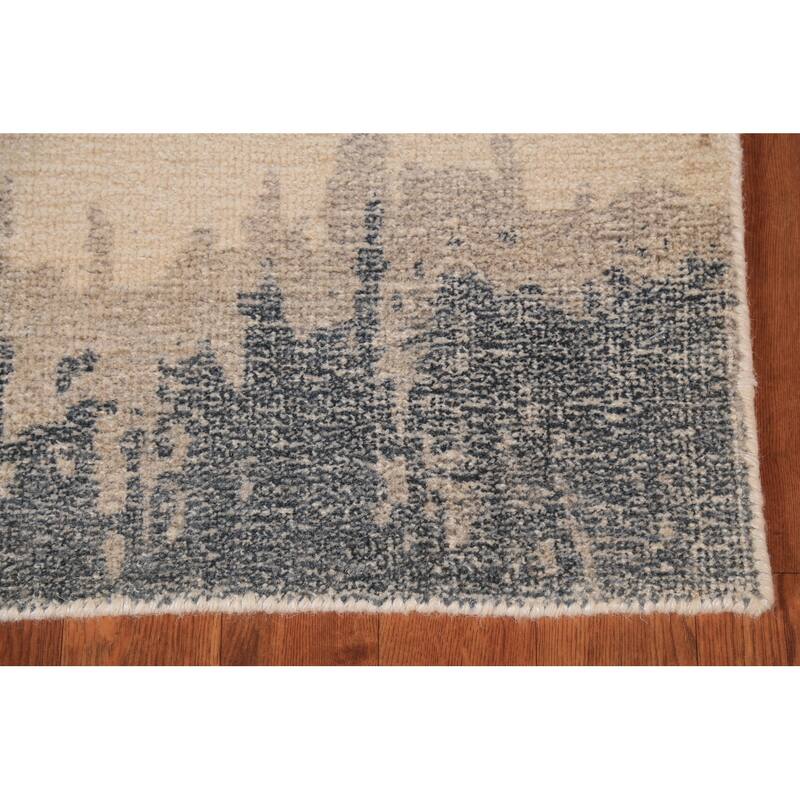 Abstract Modern Area Rug Hand-Knotted Beige Tribal Wool Carpet - 5'4"x 7'6"