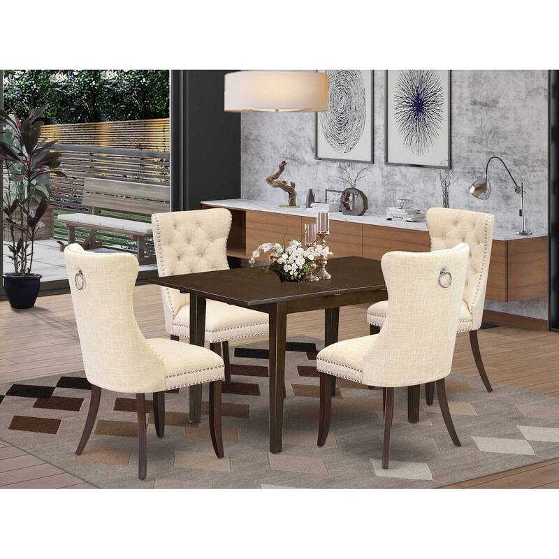 5-Piece Mahogany Finish Solid Wood Top - Rectangular Dining Room Set - Seats 4