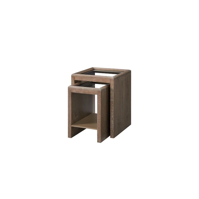 Brown Nesting Tables 16 Inch Glass Top Wood MDF Versatile Space Saving