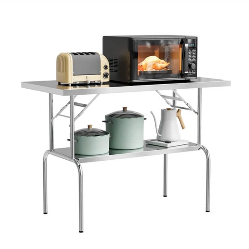 48 x 24 Inches Stainless Steel Folding Table with Undershelf - N/A - Silver