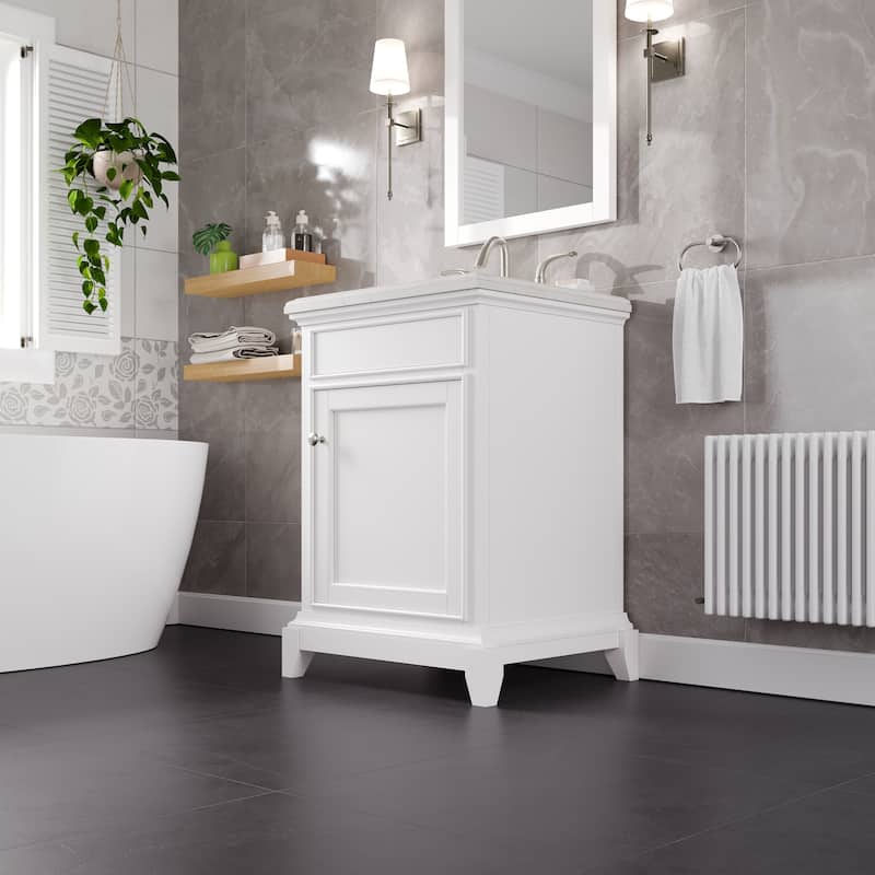 Elite Stamford 24 in. Single Sink Bath Vanity with Carrara Quartz Top and Undermount Porcelain Sink