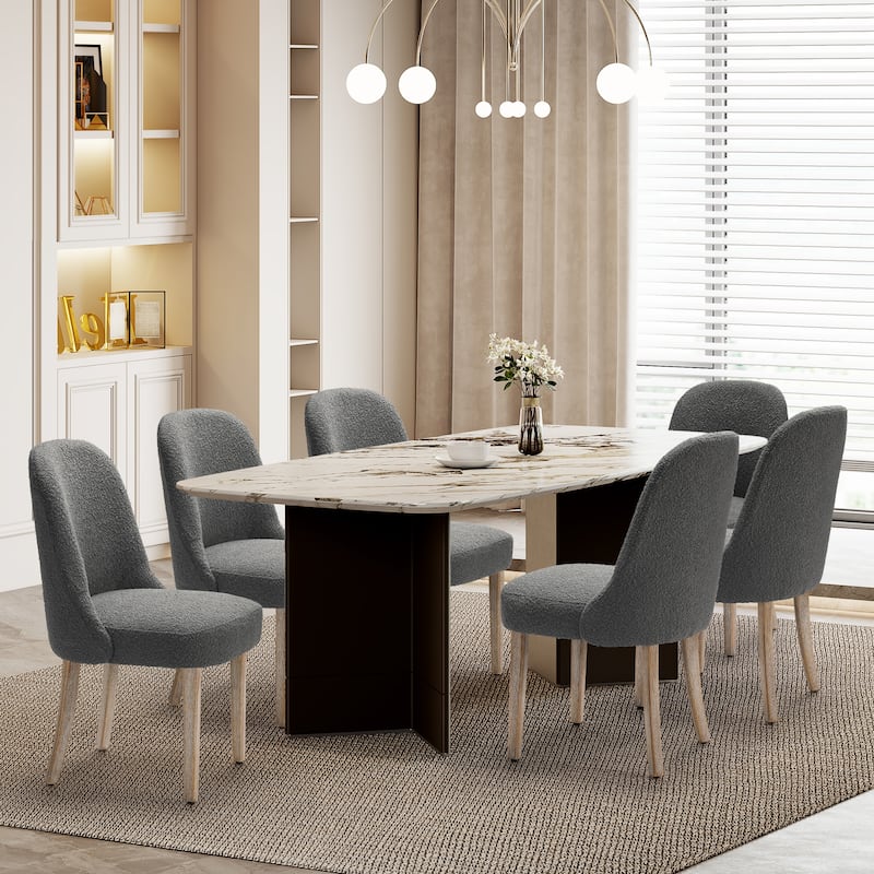 Farmhouse Water and Stain Resistant Boucle Upholstered Side Chair (Set of 6)