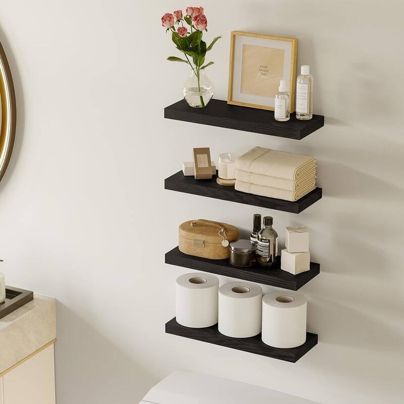 Floating Shelves, Rustic Wood Finish Wall Shelves Set of 4 - 15.8"D x 5.5"W x 1.2"H