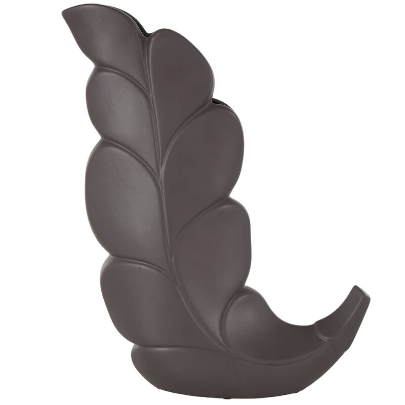 Ceramic Leaf Slanted Decorative Vase - Black or White - Roche River Decor - Black