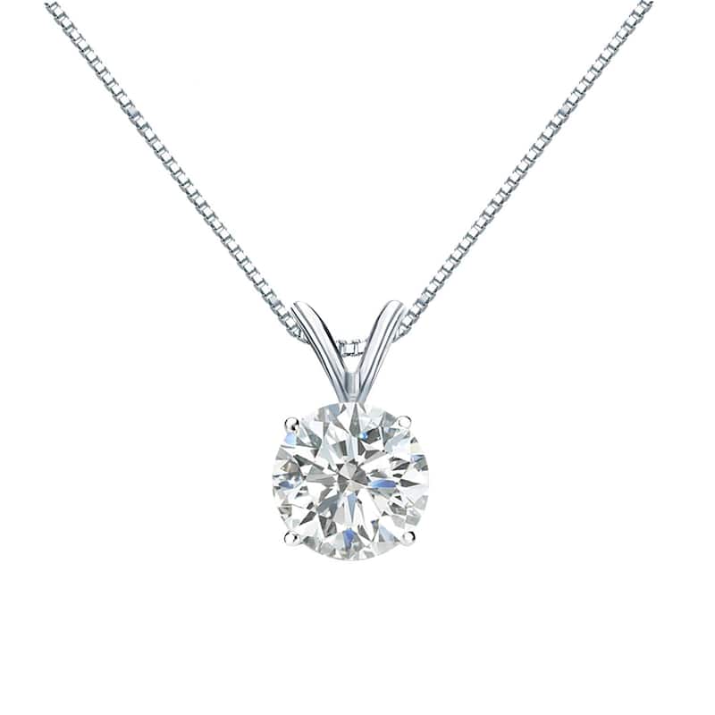 Auriya 1ctw Round Solitaire Diamond Necklace 18k Gold (I-J, SI2-SI3) - White