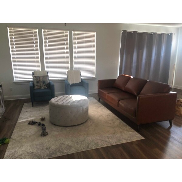 Abbyson Woodstock Mid Century Top Grain Leather Sofa Camel