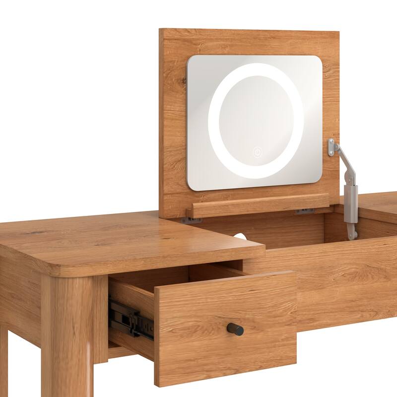 Walker Edison Modern Vanity with LED Light and Drawer Storage