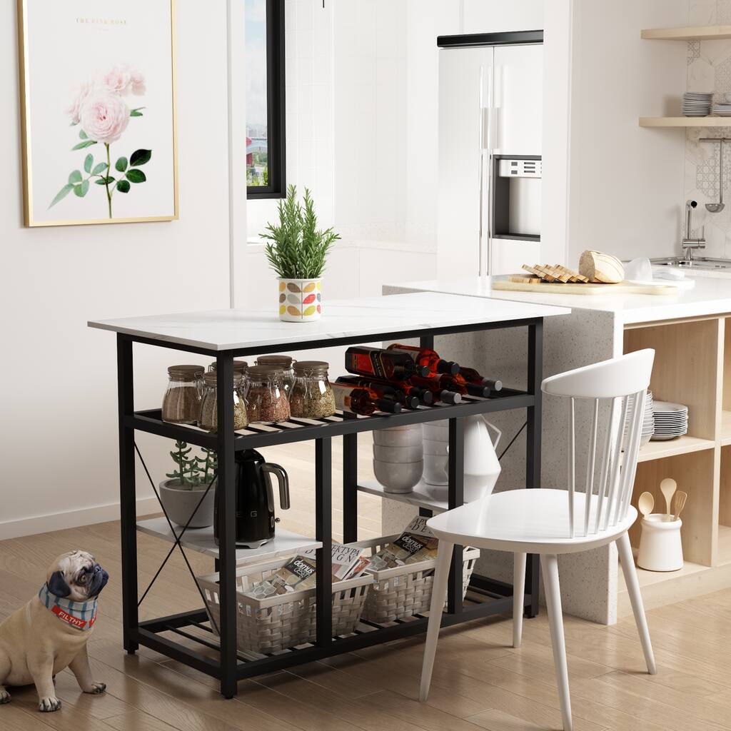 Multifunctional Counter Height Kitchen Dining Room Prep Table Kitchen Island, Kitchen Rack with Large Worktop, Console Side