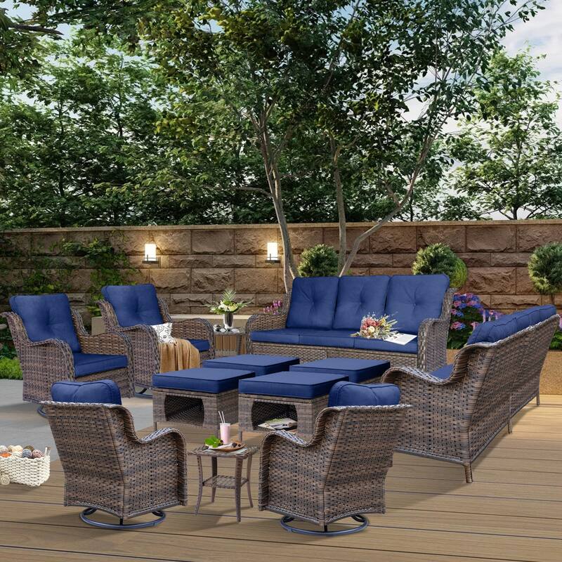 12 Piece Outdoor Wicker Patio Furniture Swivel Glider Chairs Set