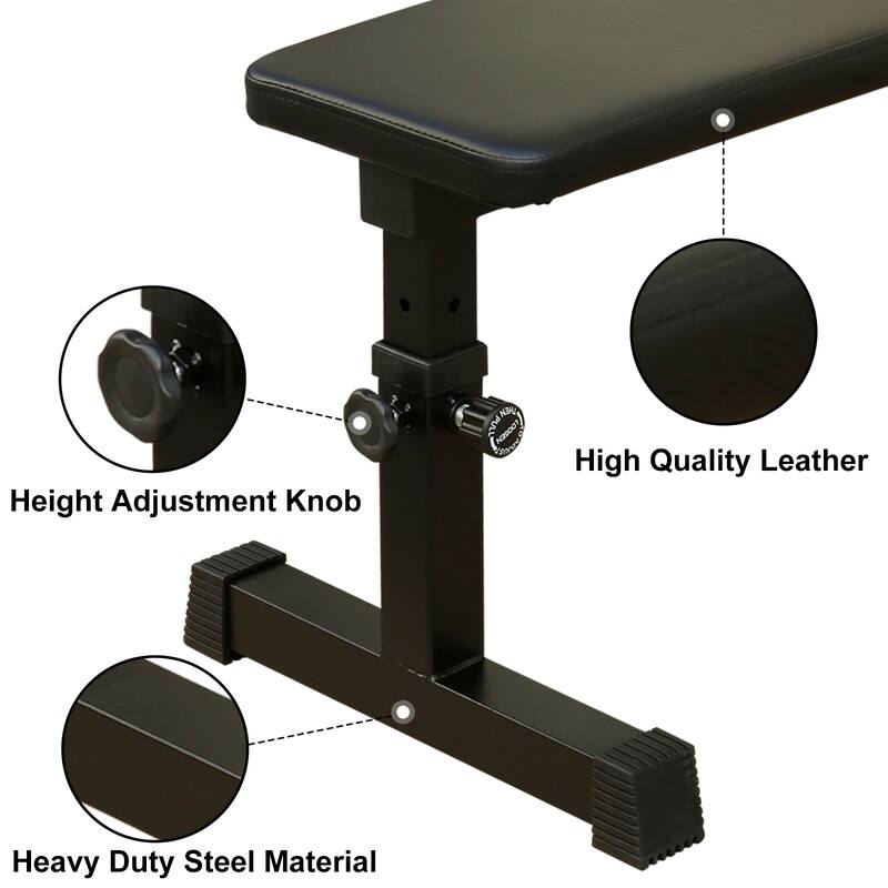Roomfitters Flat Weight Bench for Strength Training with 5-Level Adjustable Height, Black