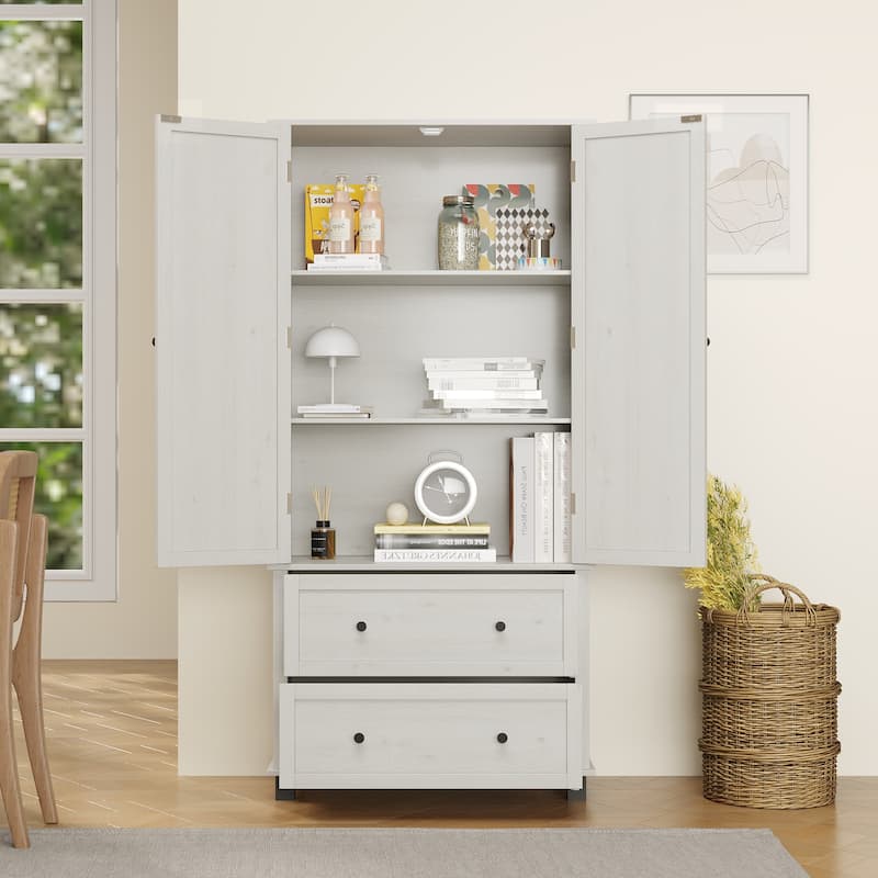 70" Tall Kitchen Pantry Cabinet with 2 Drawers and 3 Shelves