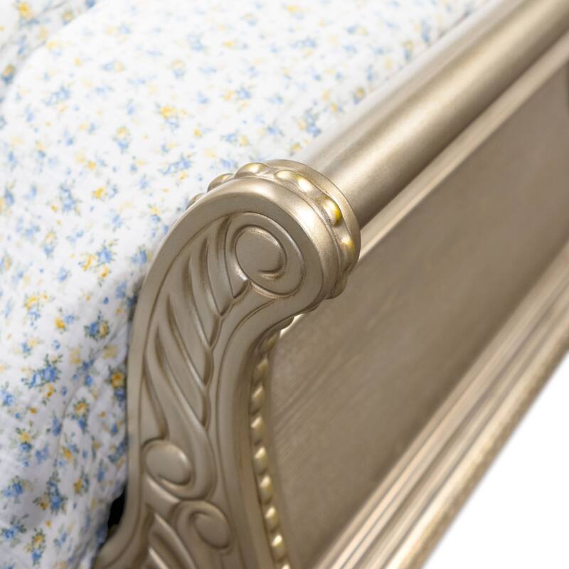 Furniture of America Etane Traditional Solid Wood Sleigh Bed with Tufted Leatherette Headboard