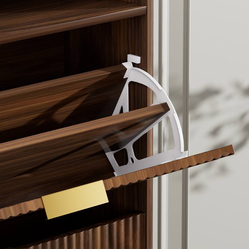 Shoe Cabinet with 2 Flip Drawers, Hidden Shoe Storage Cabinet with Wave-Patterned Panel, Free Standing Entryway Shoe Organizer