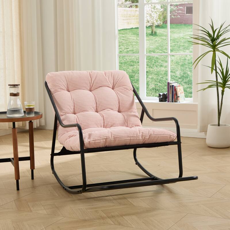 Outdoor Rocking Chair, Comfy Cushion, with Soft Thick Cushion,for Living Room, Bedroom, Reading Room, Black Frame with Cushion