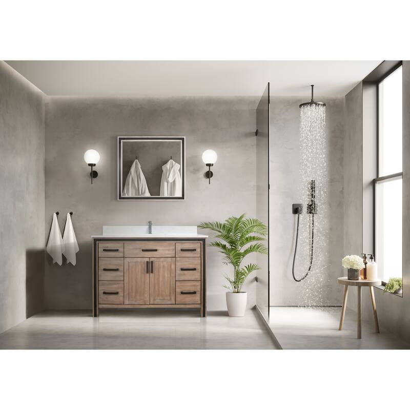 Ziva 48 in W x 22 in D White Bath Vanity, White Quartz Top and 34 in Mirror