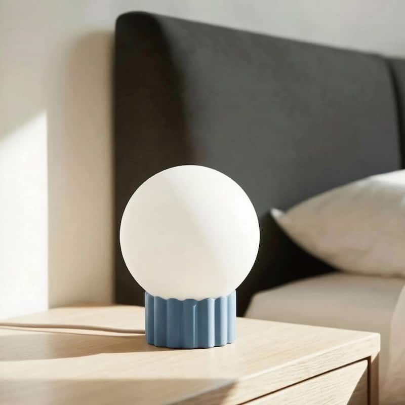 Modern 6.9" Opal Glass Globe Table Lamp with Fluted Resin Base, Dimmerable Rotary Switch, Accent Lighting (Bulb Not Included)
