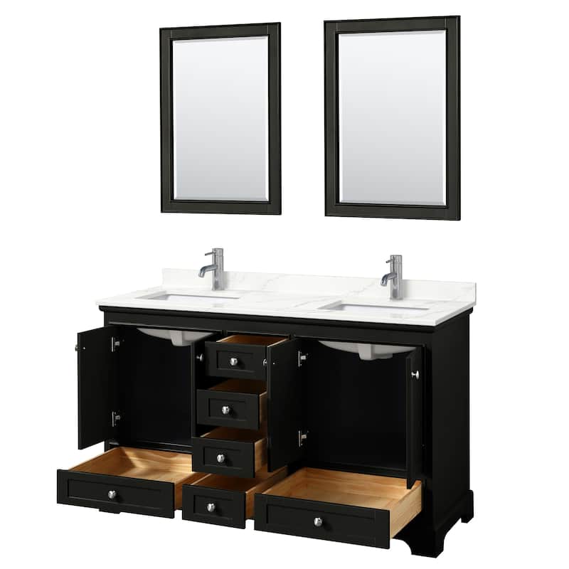 Deborah 60-inch Double Vanity, Quartz Top, 24-inch Mirrors