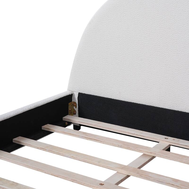 King Size Bed Frame With Boucle Upholstered Round Curved Headboard